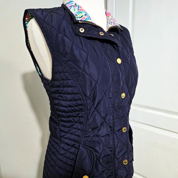 Lilly Pulitzer Navy Puffer Vest with Gold Accents Size Small - Picture 1 of 8